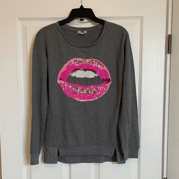 Juicy Couture Gray Hot Pink Sequin Lips Sweatshirt - Picture 4 of 11